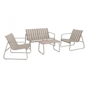 Salon de jardin en m&eacute;tal et textil&egrave;ne 4 places beige - Silvi