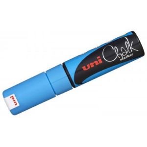 Uni Ball PWE-8K BC - Marqueur craie Chalk, pointe biseautée 8 mm, bleu clair