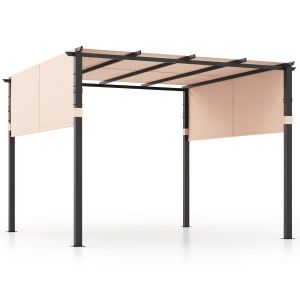 Coast Pergola - 305 x 305 cm - Beige - Toit plat et parasol rétractable - Auvent de jardin de luxe en métal avec 2 parasols réglables