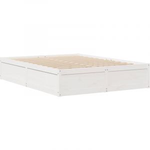 VidaXL Cadre de lit blanc 160x200 cm bois de pin massif, meuble de chambre à coucher, sommier, lit en bois, lit, lit double