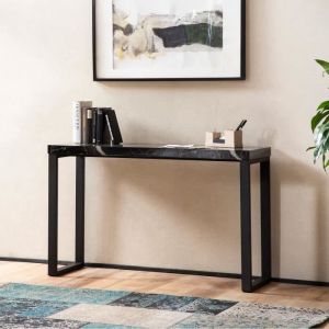 Table Console Aspect Marbre Noir 120 Cm Table D'ordinateur Table Couloir