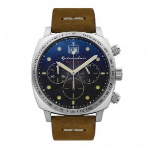 Spinnaker Montre SP-5068-01 - HULL chronographe avec date Boitier rond en acier inoxydable Cadran noir Bracelet marron en cuir Homme