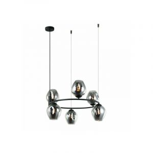 Image de Italux Roxane - Suspension moderne noire &agrave; 6 lumi&egrave;res avec abat-jour en graphite fum&eacute;, E27