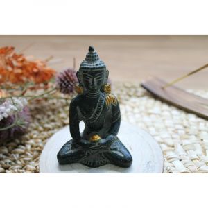 Image de Bouddha dhyana mudra laiton vert antique