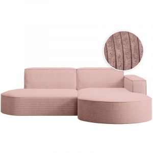 Loungitude Canap&eacute; d'angle droit 4 places MARLA en velours c&ocirc;tel&eacute; - Rose