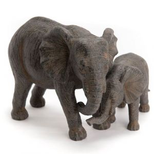 Image de Amadeus Maman éléphant et son petit en résine Gris