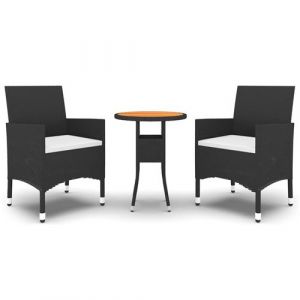 VidaXL Ensemble de salle à manger de jardin en rotin synthétique, acier et bois avec finition noire Vida XL