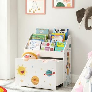 Songmics Tagère pour Jouets, 3 Compartiments Bibliothèque pour Enfants, Boîte à Jouets Mobile, avec roulettes, Multi-Usage, pour Chambre d'enfant et Salle de