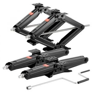 VEVOR Cric Losange Capacité 2268 kg Plage de Levage 103-595 mm, Cric Ciseaux 4PCs, Stabilisateur de Nivellement pour Camping-Car Caravane, avec Manivelle, Douille et Niveaux à Bulle, pour Voyage