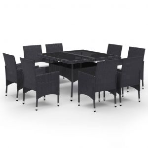 VidaXL Ensemble à dîner de jardin 9 pcs Résine tressée et verre Noir