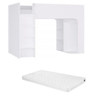 Lit mezzanine 90 x 190 cm avec rangements - Blanc - Avec matelas - COLUMI