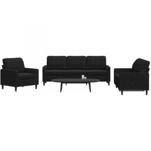 VidaXL Ensemble de canap&eacute;s 3 pcs avec coussins Noir Velours, canap&eacute;, si&egrave;ge de canap&eacute;, canap&eacute; relax, canap&eacute; confort, chaise de t&eacute;l&eacute;vision