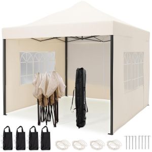 LifeGoods Tente de réception - Pavillon - 3x3 m - parois latérales - étanche - beige