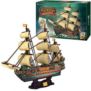 Puzzle 3D Maquette Bateau Pirate San Felipe - Maquette Bateau A Construire Enfant | Construction Adulte | Maquette Bateau | Puzzles 3D | 248 Pi&egrave;ces