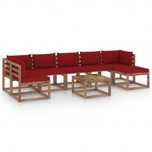 VidaXL Salon de jardin 8 pcs avec coussins rouge bordeaux