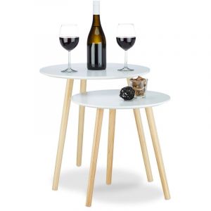 Relaxdays Table d'appoint lot de 2 gigognes scandinave nordique table basse ronde salon diamètre 39 et 47,5 cm, blanc nature