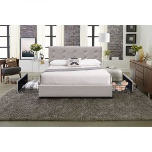 Chloe Solide et Confortable Lit 160x200 avec Sommier avec 4 tiroirs+Tete de lit Couleur GRIS