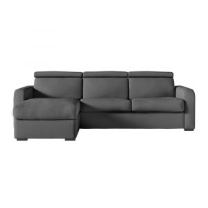 Loungitude Canapé d'angle convertible couchage 140x190cm en tissu gris foncé