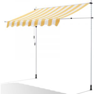 Canop&eacute;e Store Banne Manuel 300 x 150 cm - Auvent de Terrasse sans Per&ccedil;age - Protection Solaire R&eacute;glable avec Manivelle - Jaune et blanc