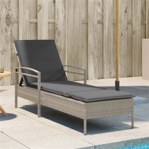 VidaXL Chaise longue et coussin gris clair 63x200x81 cm résine tressée, lit de bronzage, chaise longue inclinable, lit de jour d'extérieur
