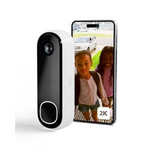 Arlo Sonnette 2K, Sonnette de Surveillance WiFi Exterieure Sans Fil, Autonomie de 6 mois, Capteur de Mouvement, Vision Nocturne, Audio Bidirectionnel, Essai Secure inclus, Blanc