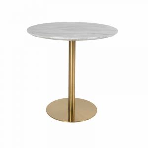 Cooper-table &agrave; manger ronde 2 personnes &oslash;90, d&eacute;cor marbre et laiton