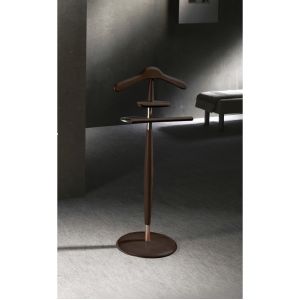 Pegane Valet de Nuit Wengé en hêtre massif avec plateau porte objets sur socle circulaire, 45 x 32 x 110 cm -