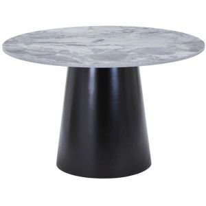 KOELA - Table Repas &Oslash;120cm Plateau MDF Aspect Marbre Pied central Conique en M&eacute;tal