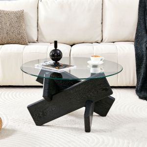 Image de Table basse ronde &Oslash;79 cm x H45 cm &ndash; plateau verre 0,8 cm & design moderne - noir