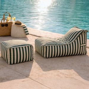 Concept-Usine Positano ensemble de poufs d&rsquo;ext&eacute;rieur ray&eacute;s vert d&eacute;perlant