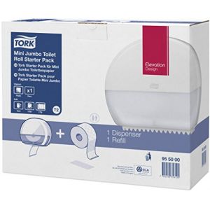 Tork Pack T2 Starter - distributeur de papier toilette + recharge Premium mini Jumbo 170 m doux blanc