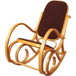 Image de Rocking chair fauteuil à bascule M41, imitation c ne, tissu marron