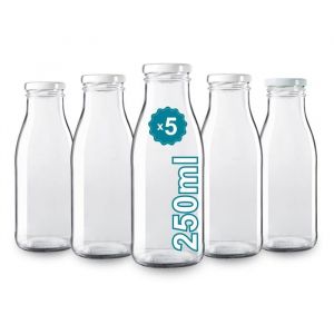 Espirito Rebelde Lot de 5 Bouteilles en Verre Vides de 250 ml avec Couvercle - Bouteilles en verre pour jus, lait, barbecue, sauces - Idéales pour pique-niques, mariages et fêtes