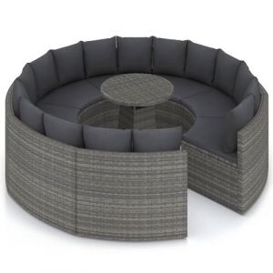VidaXL Salon de jardin 9 pcs avec coussins R&eacute;sine tress&eacute;e Gris
