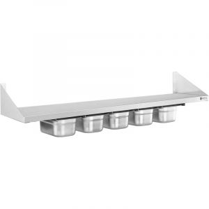 Image de Royal Catering Range-Epices Inox Etagère Porte-Épice Rangement Epices 5 Bacs Gn 1/4 120 X 30 Cm - Argent