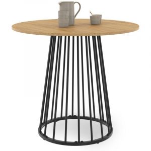 Idmarket Table à manger ronde YUNA 4 personnes plateau bois et pied filaire en métal noir 80 cm
