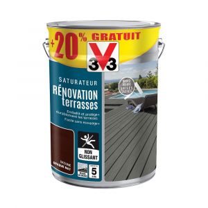 V33 R&eacute;novateur terrasses et bardages Okoum&eacute; 5L + 20% gratuit