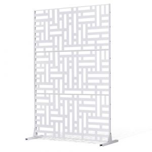 VEVOR Brise-Vue en Métal, 120x193 cm, Panneau Intimité Autoportant avec Support, Écran de Confidentialité Décoratif, Paravent Séparateur Extérieur pour Patio, Balcon, Salle Intérieure, Jardin, Blanc