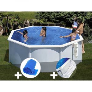 Image de Gre Kit piscine acier blanc Bora Bora ronde 3,20 x 1,22 m + B&acirc;che hiver + Tapis de sol