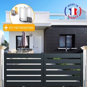 Packit Portail aluminium coulissant SAH en kit + Motorisation dimension L.3500 (entre piliers) X H.1500 mm couleurs Blanc (RAL 9010)