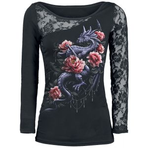 Spiral - Dragon Rose Slant - Haut à Dentelle - épaule dénudée - Noir - XXL