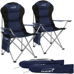 Set de 2x Chaise de Camping Pliable, Bleu, Chaise de Pêche Portable, avec Porte-Boisson, Sac de Transport, jusqu'à 150kg, Extra Large, Chaise Longue