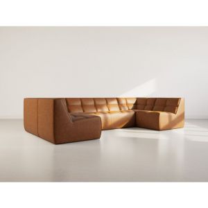 Lisa Design - Alya - canap&eacute; modulable panoramique 7 places en simili - cognac