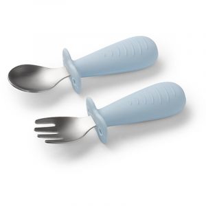 BabyOno Be Active Stainless Steel Spoon and Fork bestik til b&oslash;rn Blue 12m+ 2 stk.