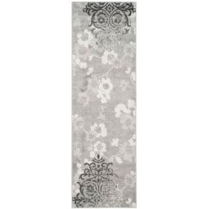 Tapis d'intérieur damassé glam floral tissé à la puissance, collection Adirondack, ADR114, en argent & ivoire, 76 x 244 cm par Safavieh Argent &