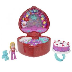 Polly Pocket Coffret Boîte à Bijoux 80ème Anniversaire de Mattel avec poupée, Ballon en Forme d’Animal et Bague à Porter, boîte à bagues sur Le thème de la fête, JGK21