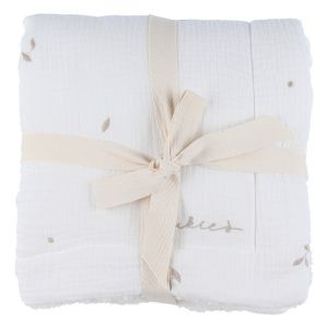 Noukie's Couverture b&eacute;b&eacute; 75x100 cm en Mousseline brod&eacute;e & Sherpa &ndash; Coloris Blanc &eacute;cru &ndash; Douce et Chaude &ndash; Id&eacute;ale d&egrave;s la Naissance, Baby