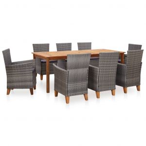 Image de VidaXL Mobilier à dîner 9 pcs Résine tressée et bois d'acacia Gris