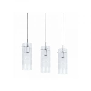 Italux Max - Suspension moderne à 3 lampes en chrome avec abat-jour transparent, E27