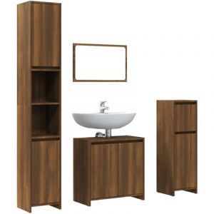 Image de VidaXL Ensemble de Meubles de Salle de Bain Armoire de Rangement de Lavabo Placard de Salle de Bain Armoire &agrave; Miroir 4 pcs Ch&ecirc;ne Marron